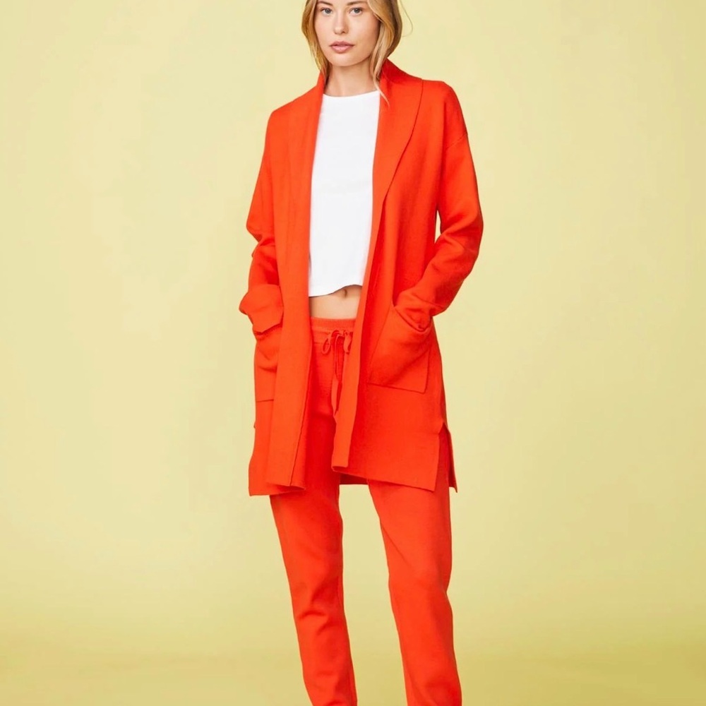 Monrow Vibrant Orange/Red Women's Cardigan and Pant Set